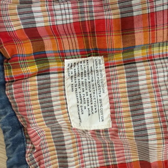 Vintage S.B.S Denim Hooded woman's Jacket With Plaid Lining & Red Accents - Picture 7 of 9